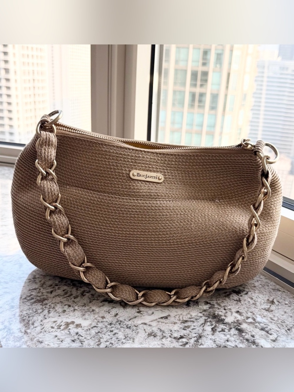 LIKE NEW Eric Javits Tan Woven Shoulder Bag with Braided Chain Strap